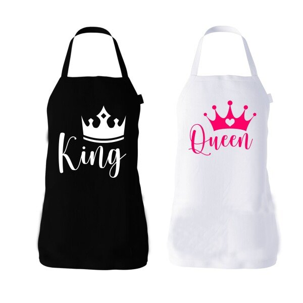 Set Coppia Grembiuli da cucina divertenti King Queen Idea Regalo Matrimonio SanValentino Anniversario