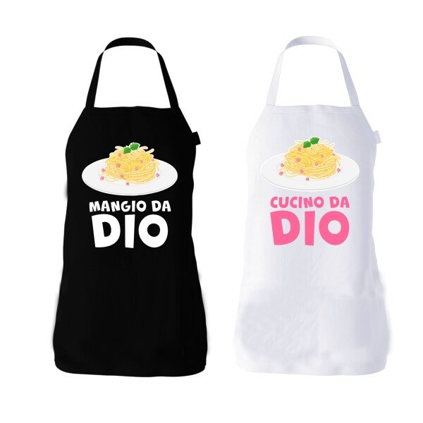 Set Coppia Grembiuli da cucina divertenti Mangio da Dio Cucino da Dio Idea Regalo Matrimonio SanValentino Anniversario