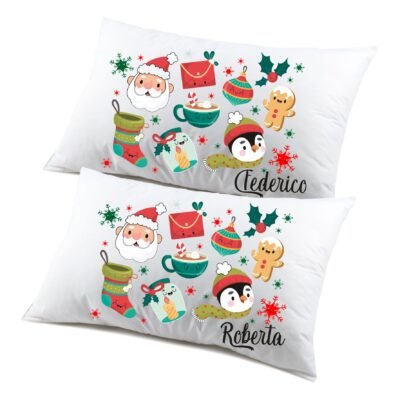 Coppia di federe PERSONALIZZABILI matrimoniali natalizie divertenti regalo tema Natale Personalizza con nome