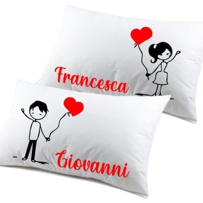 Coppia federe divertenti PERSONALIZZABILI nome matrimoniali baloon palloncino disegno Regalo Natale Compleanno SanValentino