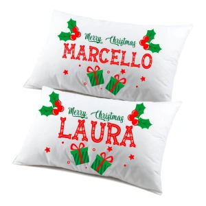 Coppia di federe PERSONALIZZABILI matrimoniali natalizie divertenti Merry Christmas Natale Personalizza con nome