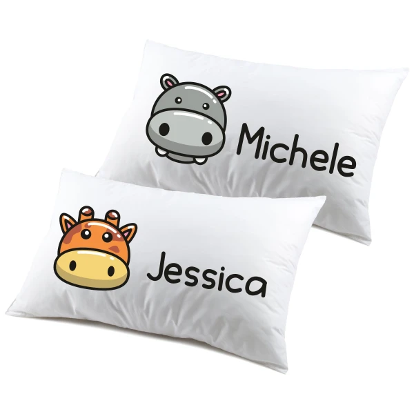 Coppia federe divertenti PERSONALIZZABILI nome matrimoniali ippopotamo giraffa Regalo Natale Compleanno SanValentino