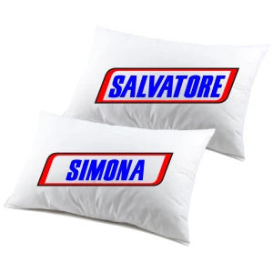 Coppia federe divertenti PERSONALIZZABILI nome frase matrimoniali cioccolato snack Regalo Natale Compleanno SanValentino