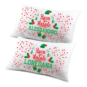 Coppia di federe PERSONALIZZABILI matrimoniali natalizie divertenti Merry Christmas Buon Natale Personalizza con nome