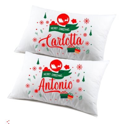 Coppia di federe PERSONALIZZABILI matrimoniali natalizie divertenti Merry Christmas Personalizza con nome