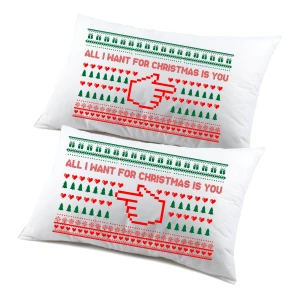 Coppia di federe matrimoniali natalizie divertenti All i want for Christmas is you Natale Personalizza con nome
