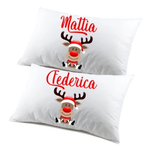 Coppia di federe PERSONALIZZABILI matrimoniali natalizie divertenti Renna Natale Personalizza con nome