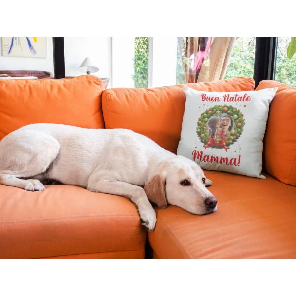 Cuscino Natale Natalizia Personalizzato con Foto Mamma papà Nonna Nonno Zia Zio Buon Natale Regalo Natale con Foto 40x40 cm - immagine 2