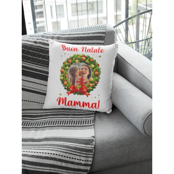 Cuscino Natale Natalizia Personalizzato con Foto Mamma papà Nonna Nonno Zia Zio Buon Natale Regalo Natale con Foto 40x40 cm - immagine 3
