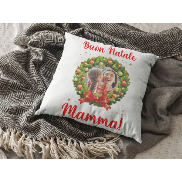 Cuscino Natale Natalizia Personalizzato con Foto Mamma papà Nonna Nonno Zia Zio Buon Natale Regalo Natale con Foto 40x40 cm - immagine 4