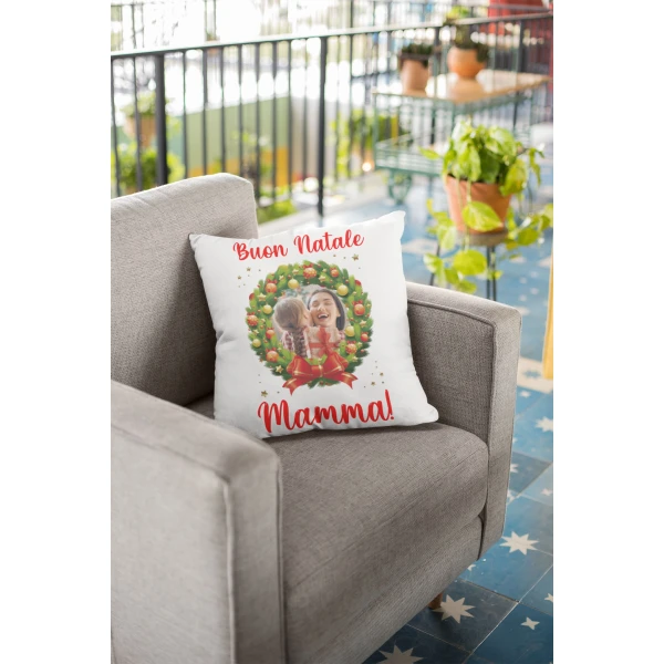 Cuscino Natale Natalizia Personalizzato con Foto Mamma papà Nonna Nonno Zia Zio Buon Natale Regalo Natale con Foto 40x40 cm - immagine 5