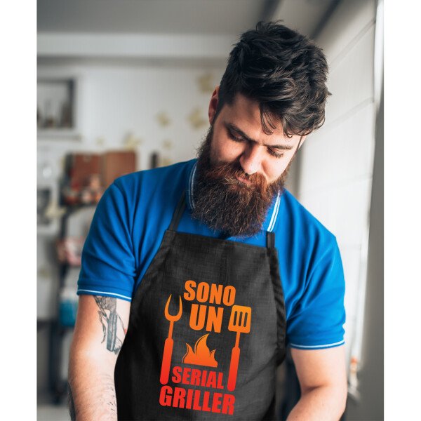 Grembiule da cucina divertenti Sono un Serial Griller Idea Regalo BBQ Barbecue Serial Griller Birra Chef Cuoco - immagine 2