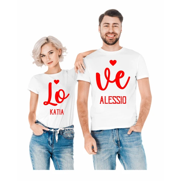 Coppia Magliette T-Shirt Sanvalentino Personalizzabile Love Personalizza con nome Amore Innamorati Fidanzati Regalo Lui e Lei