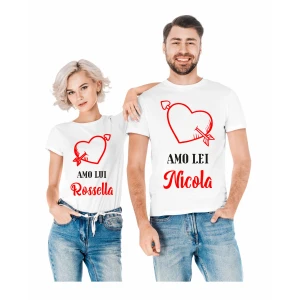 Coppia Magliette T-Shirt Sanvalentino Personalizzabile Amo Lui Amo Lei Personalizza con nome Amore Innamorati Fidanzati Regalo Lui e Lei
