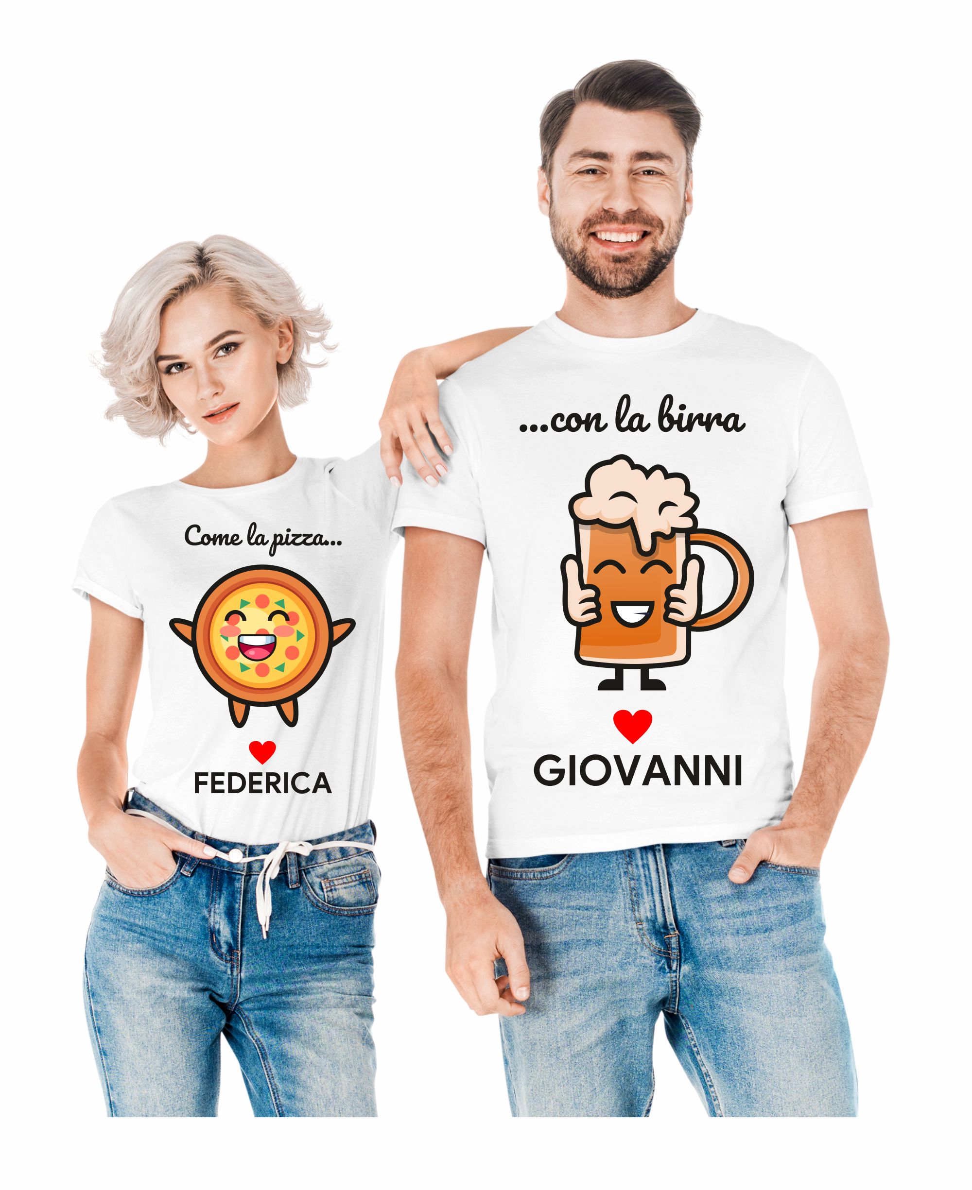 Coppia Magliette T-Shirt Sanvalentino Personalizzabile Pizza Birra  Personalizza con Nome Amore Innamorati Fidanzati Regalo Lui e Lei -  ColorFamily