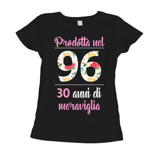 Maglietta 30 anni Compleanno Donna Prodotta nel 1996, 30 anni di meraviglia - flower - summer - manica corta