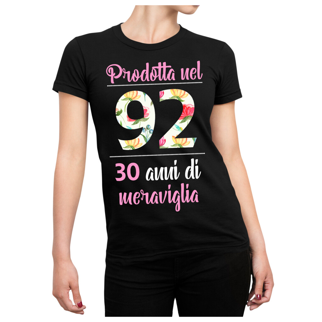 Maglietta 30 anni Compleanno Donna Prodotta nel 1992, 30 anni di meraviglia  - auguri regalo donna divertente - ColorFamily