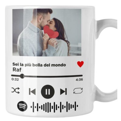 Tazza Sanvalentino Personalizzabile con foto e titolo canzone con Spoty codice Amore Innamorati Fidanzati Regalo Lui e Lei