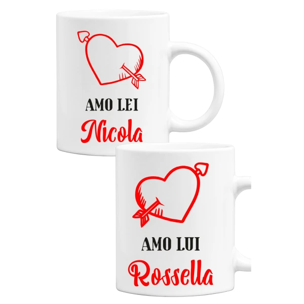 Coppia Tazze Mug Sanvalentino Personalizzabile Amo Lui Amo Lei Personalizza con nome Amore Innamorati Fidanzati Regalo Lui e Lei
