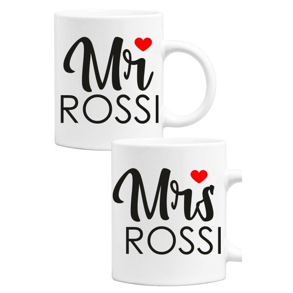 Coppia Tazze Mug Sanvalentino Personalizzabile Mr Mrs Personalizza con nome o cognome Amore Innamorati Fidanzati Regalo Lui e Lei