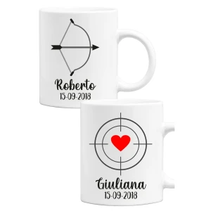 Coppia Tazze Mug Sanvalentino Personalizzabile Freccia Mirino Personalizza con nome Amore Innamorati Fidanzati Regalo Lui e Lei