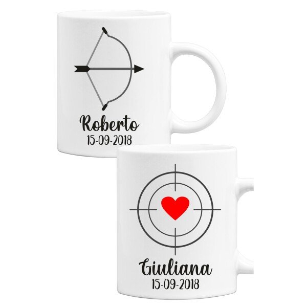 Coppia Tazze Mug Sanvalentino Personalizzabile Freccia Mirino Personalizza con nome Amore Innamorati Fidanzati Regalo Lui e Lei