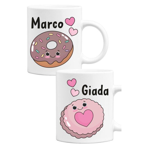 Coppia Tazze Mug Sanvalentino Personalizzabile Donut Biscotto Personalizza con nome Amore Innamorati Fidanzati Regalo Lui e Lei