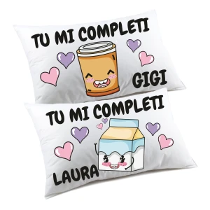 Regalo SanValentino Coppia di federe Personalizzabili matrimoniali Tu mi completi Divertenti Personalizza con Nome