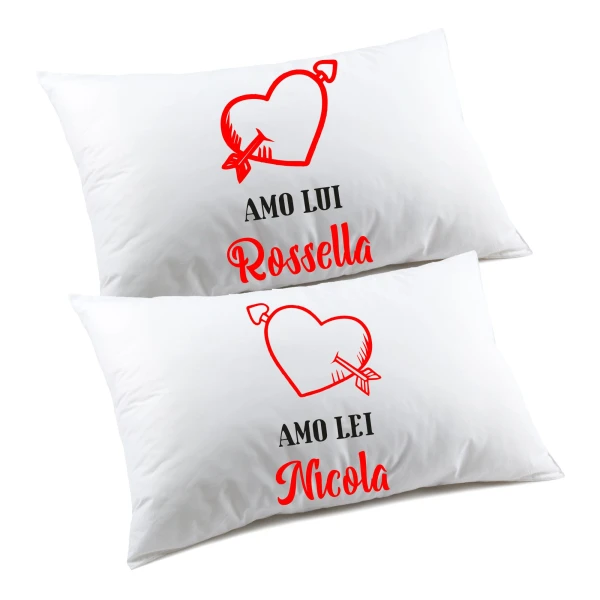 Regalo SanValentino Coppia di federe Personalizzabili matrimoniali Amo Lui Amo Lei Divertenti Personalizza con Nome