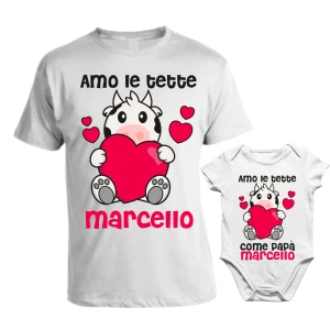 Coppia T-Shirt Maglietta PERSONALIZZABILE Papà Body Papà Padre Figlio Amo le tette come Papà