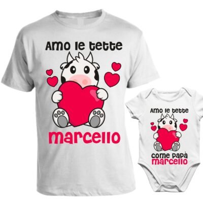 Set t-shirt e body coordinato personalizzabile papà e figlio amo le tette come papà