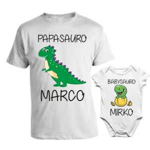 Coppia T-Shirt Maglietta PERSONALIZZABILE Papà Body Papà Padre Figlio Papàsauro Babysauro