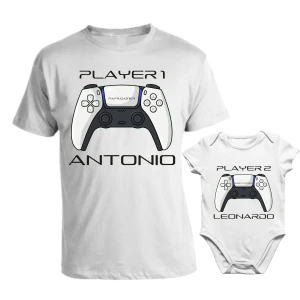 Coppia T-Shirt Maglietta PERSONALIZZABILE Papà Body Papà Padre Figlio Player 1 Player 2