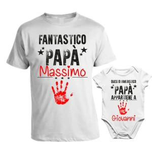 Coppia T-Shirt Maglietta PERSONALIZZABILE Papà Body Papà Padre Figlio Fantastico Papà