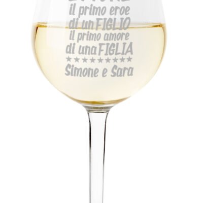 Calice Vino Papà Personalizzato Festa del Papà Il primo eroe di un figlio, il primo amore di una figlia ca 500 ml