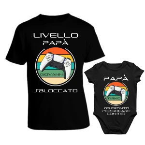 Coppia T-Shirt Maglietta PERSONALIZZABILE Papà Body Papà Padre Figlio Livello Papà sbloccato