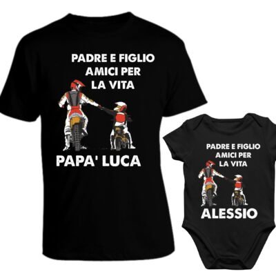 Set t-shirt e body coordinato personalizzabile papà e figlio motociclisti amici per la vita
