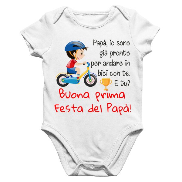 Body Papà Neonato Buona Prima Festa del Papà Sono pronto ad andare in bici con te Regalo Papà - immagine 2