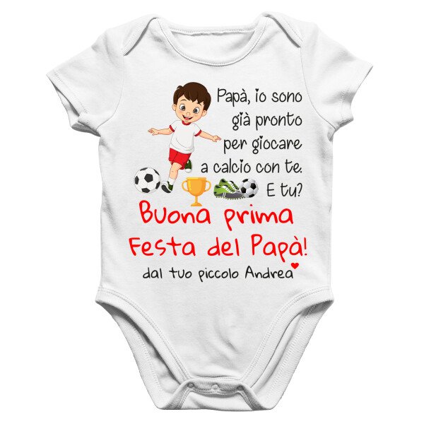 Body Papà PERSONALIZZABILE Neonato Buona Prima Festa del Papà Sono pronto a giocare a calcio con te Regalo Papà - immagine 2