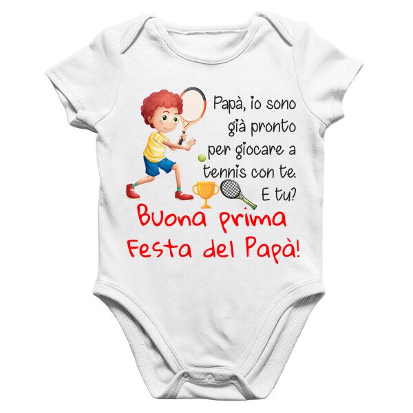 Body Papà Neonato Buona Prima Festa del Papà Sono pronto a giocare a tennis con te Regalo Papà - immagine 2