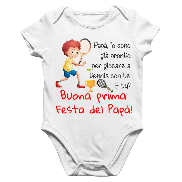 Body Papà Neonato Buona Prima Festa del Papà Sono pronto a giocare a tennis con te Regalo Papà - immagine 2