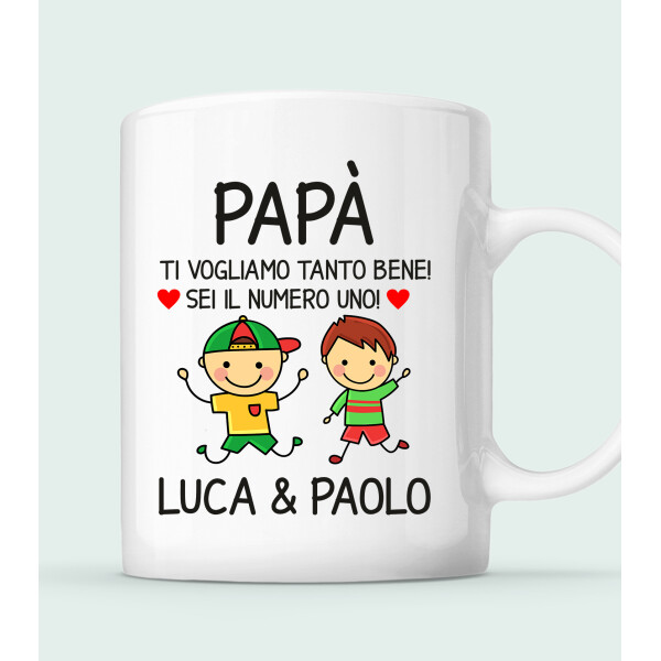 Tazza mug regalo papà PERSONALIZZABILE Maschietti Festa del Papà Ti voglio  tanto bene! Sei il numero uno! Regalo Papà - ColorFamily