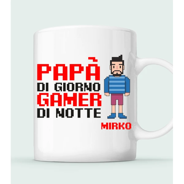Tazza mug regalo papà PERSONALIZZABILE Festa del Papà Gamer Regalo Papà di giorno gamer di notte - immagine 3