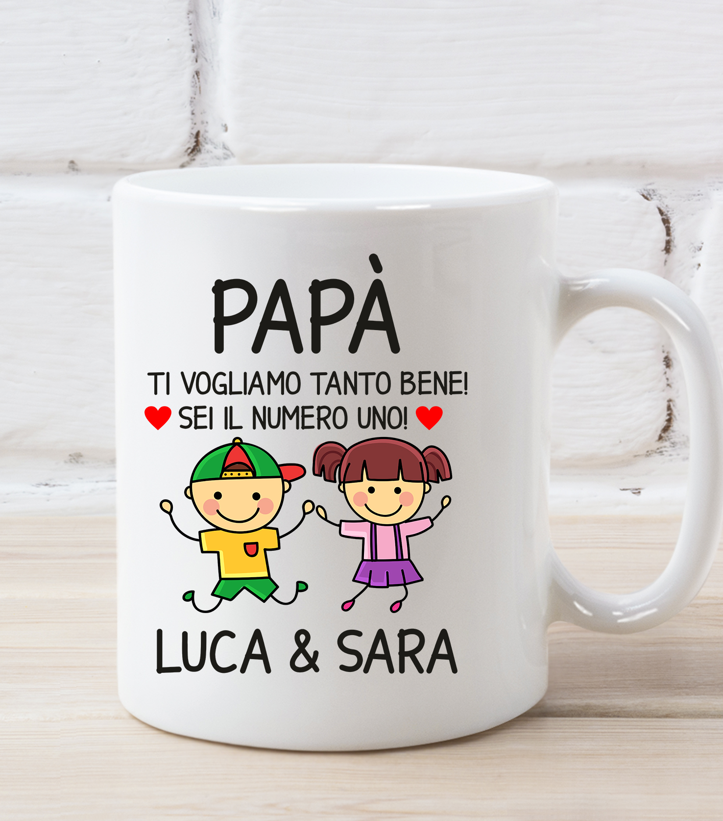 Tazza mug regalo papà PERSONALIZZABILE Maschietto e Femminuccia Festa del  Papà Ti voglio tanto bene! Sei il numero uno! Regalo Papà - ColorFamily