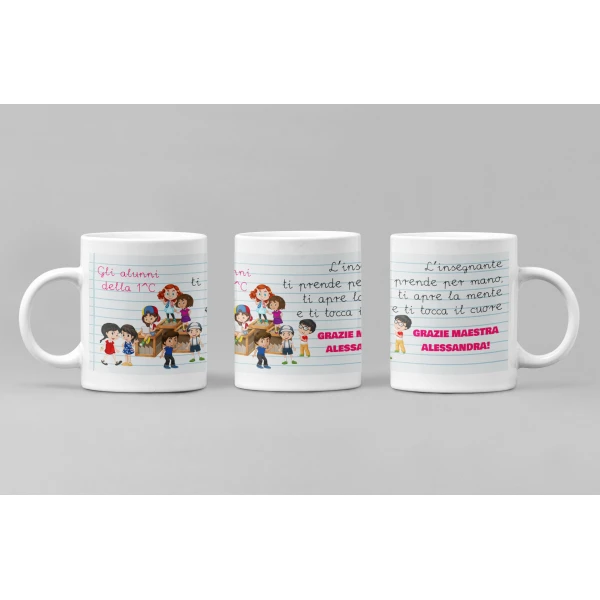 Tazza Maestra PERSONALIZZABILE Regalo Maestra L'insegnante ti prende per mano, ti apre la mente, ti tocca il cuore Grazie Maestra Mug in ceramica - immagine 5