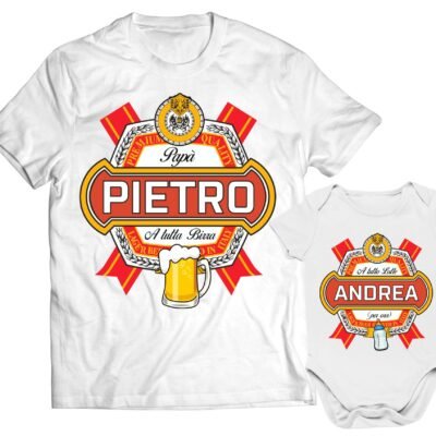 Set t-shirt e body coordinato personalizzabile papà e bebè a tutto latte e birra