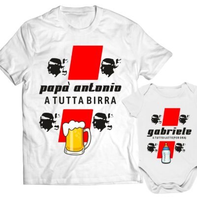 Set t-shirt e body coordinato personalizzabile papà e bebè a tutta birra e latte 4 Mori