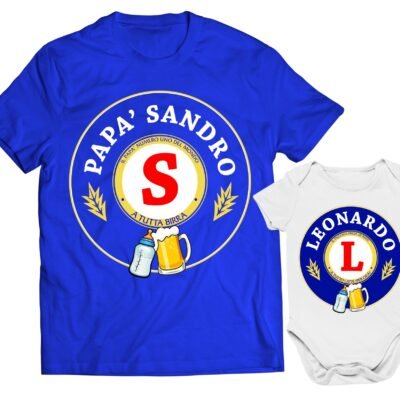 Set t-shirt e body coordinato personalizzabile papà e figlio birra e latte