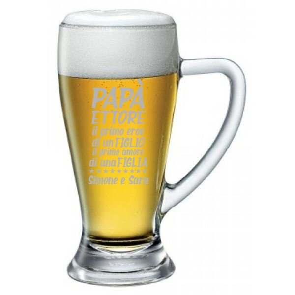 Boccale Birra Papà Personalizzato Festa del Papà Il primo eroe di un figlio, il primo amore di una figlia ca 38 cl - immagine 3