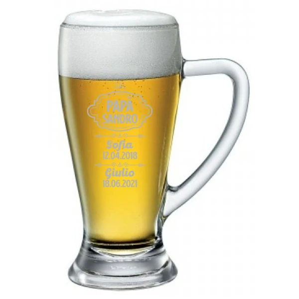 Boccale Birra Papà Personalizzato Festa del Papà Personalizza con nome papà e nomi e data di nascita dei figli ca 38 cl - immagine 3